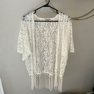 White Lace Kimono with Fringe